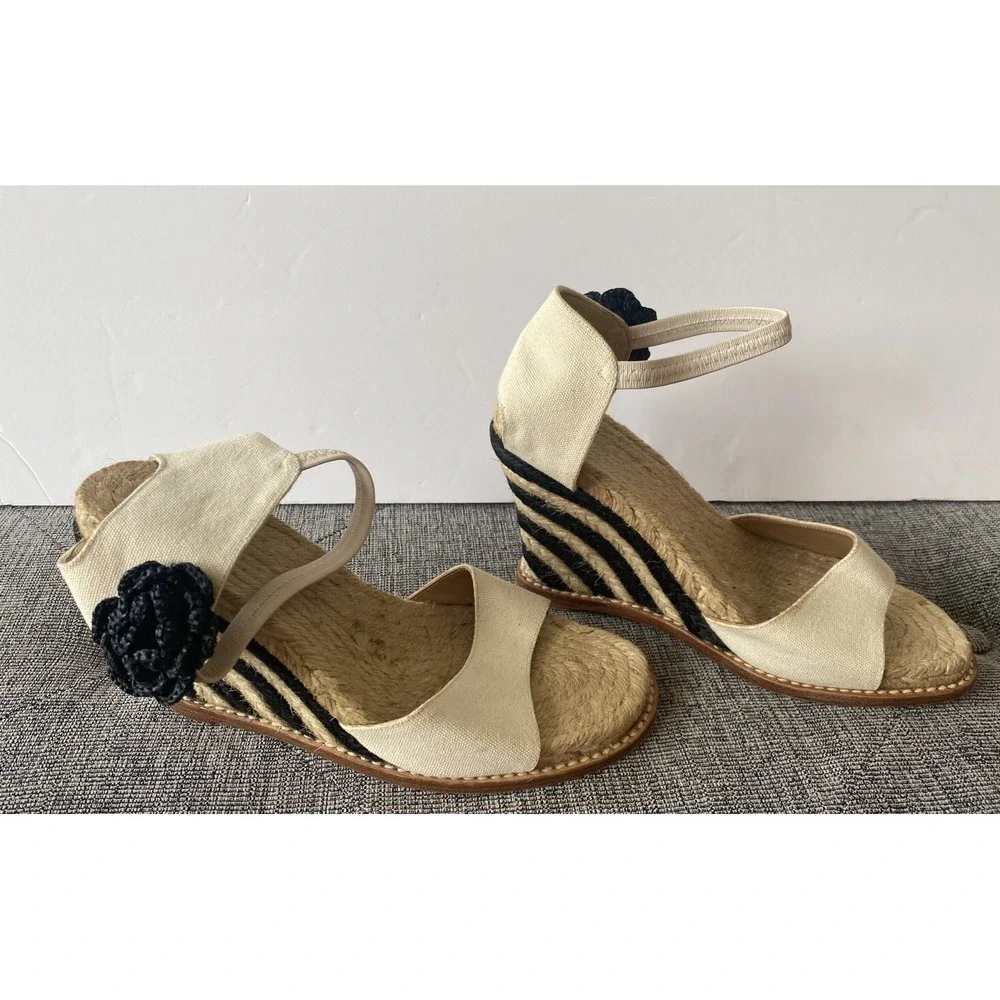 Vintage Kate Spade Ankle Wrap Espedrille Granada Wedges Size 6 Black Canvas